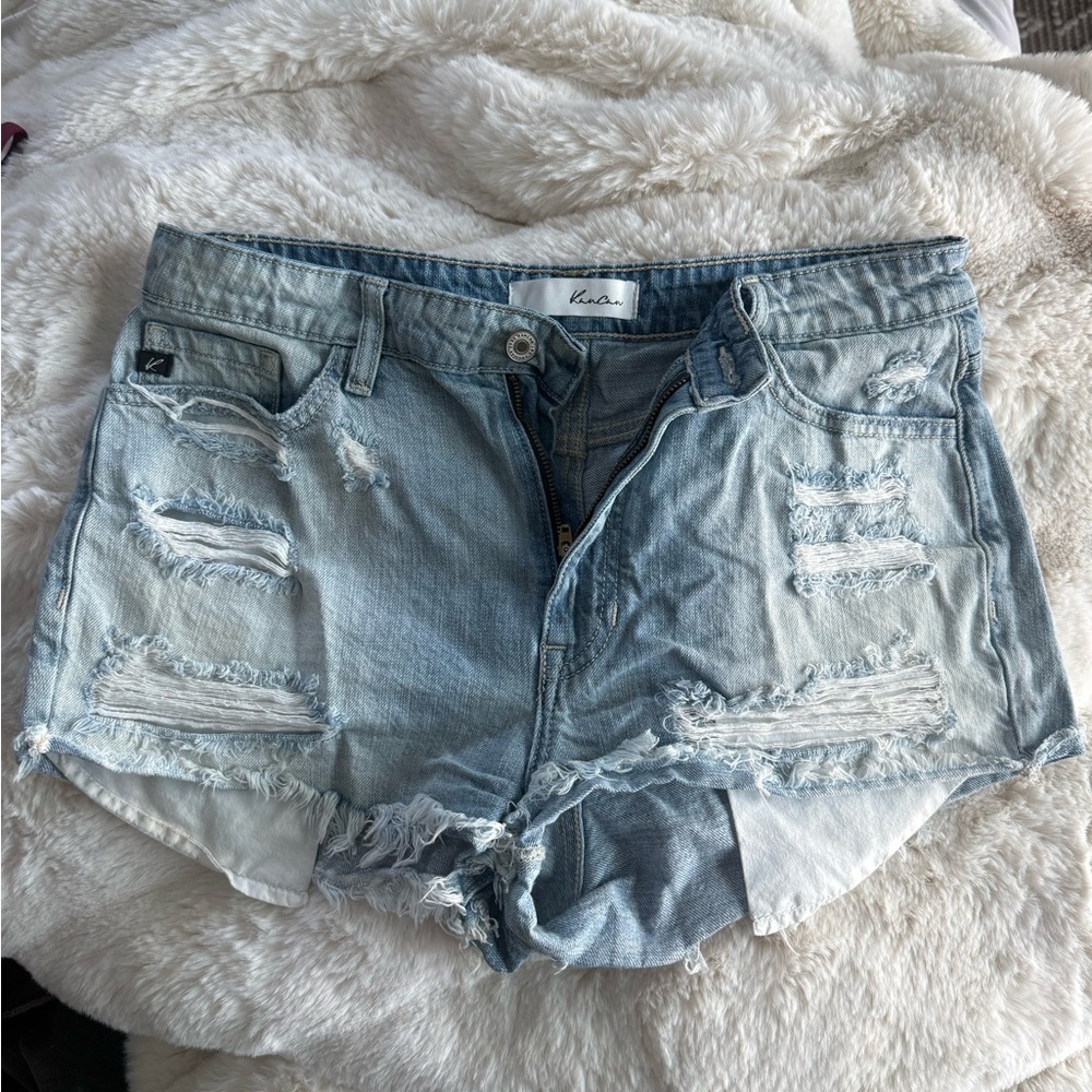KanCan Light Wash Distressed Denim Cutoff Shorts